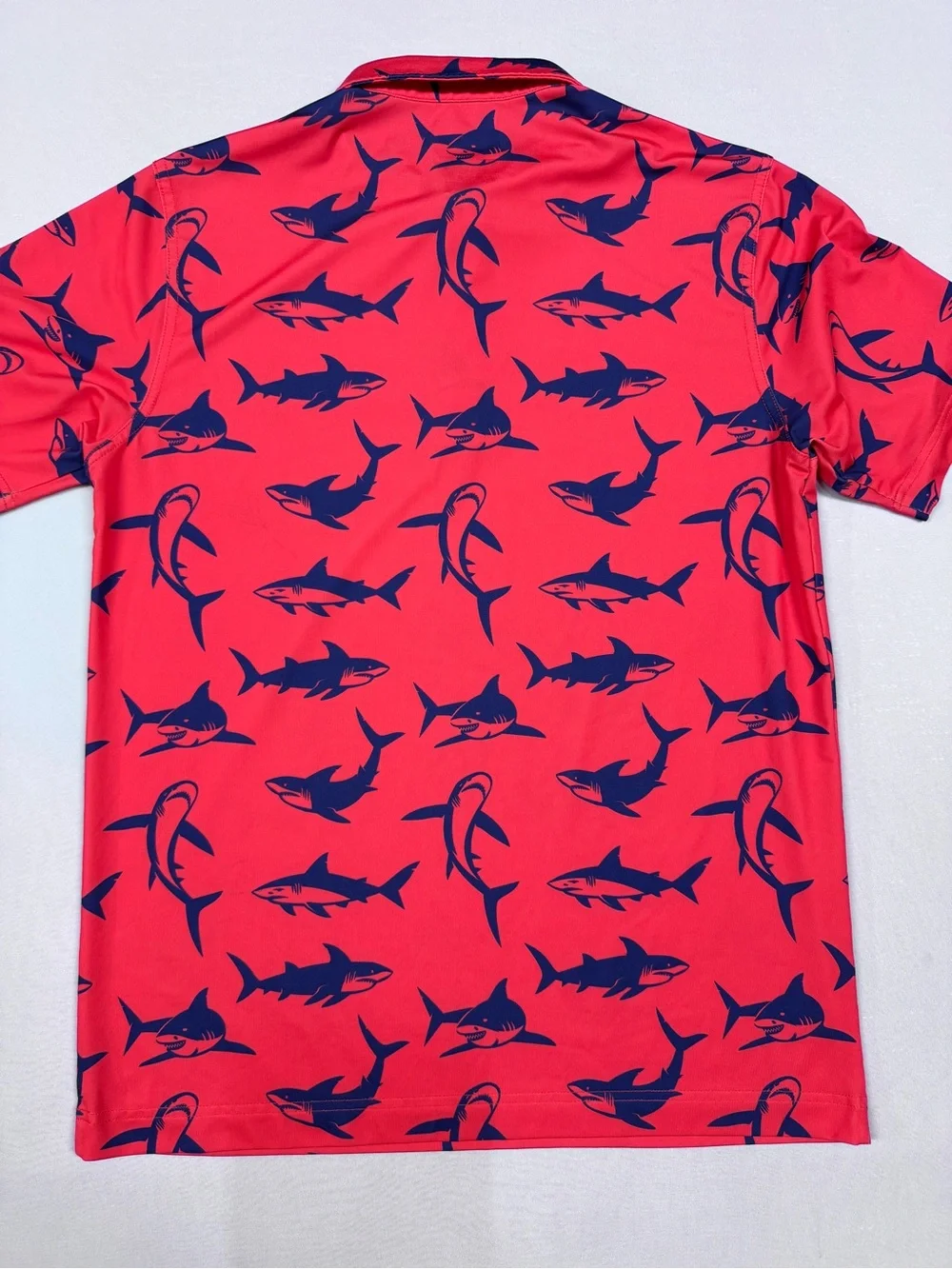 Waggle Men's Medium Red Sharks Polo, Stretch Golf Performance Short Sleeve - Picture 7 of 7